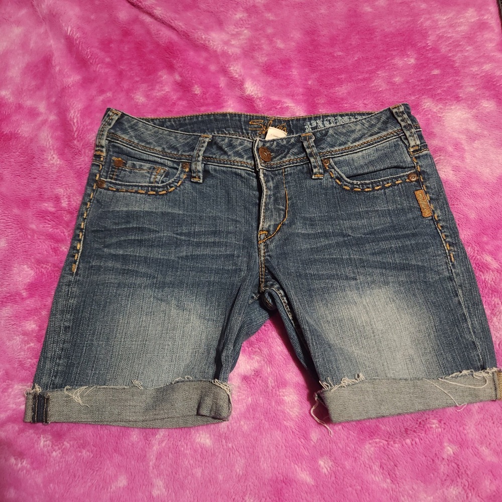 Silver Jeans Pioneer Denim Shorts Womens 29 Medium Wash Low Rise‎ Cuffed